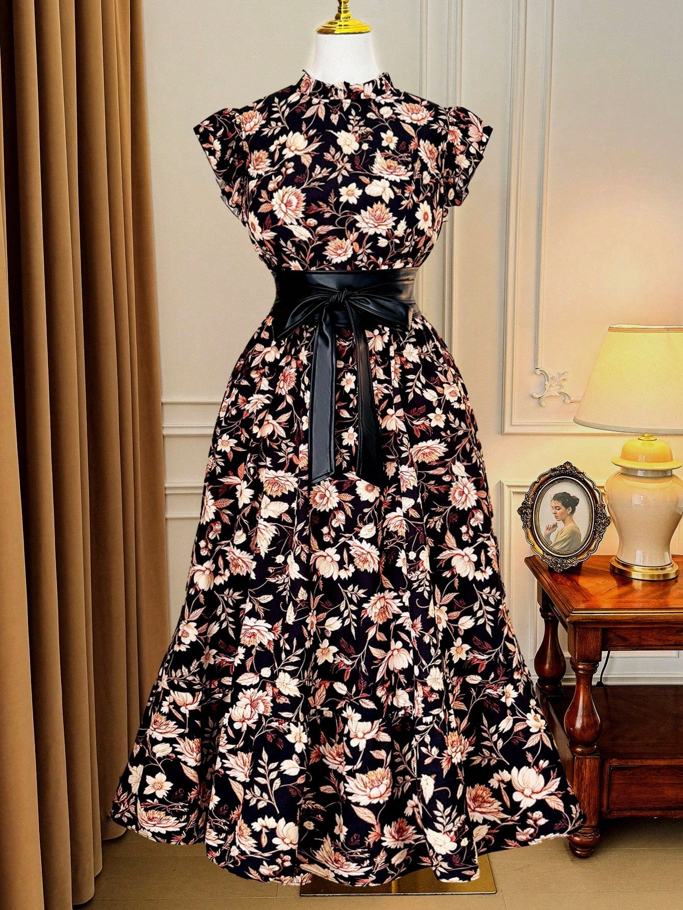 Step out in style with this playful plus size floral dress, featuring flared sleeves that add a fun twist and a belted waist to highlight your curves. Perfect for casual vacations, its vibrant print and comfortable fit make every moment feel like a celebration.