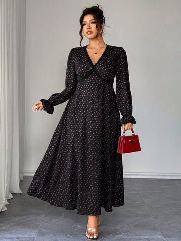 Bloom into elegance with this stunning plus-size maxi dress, where delicate floral prints dance across flowing fabric. The romantic V-neckline flatters your silhouette while intricate lace trim adds a touch of timeless sophistication. Perfect for spring weddings, garden parties, or any occasion calling for effortless glamour, this dress celebrates your curves with confidence and style. Slip it on and let the compliments roll in!