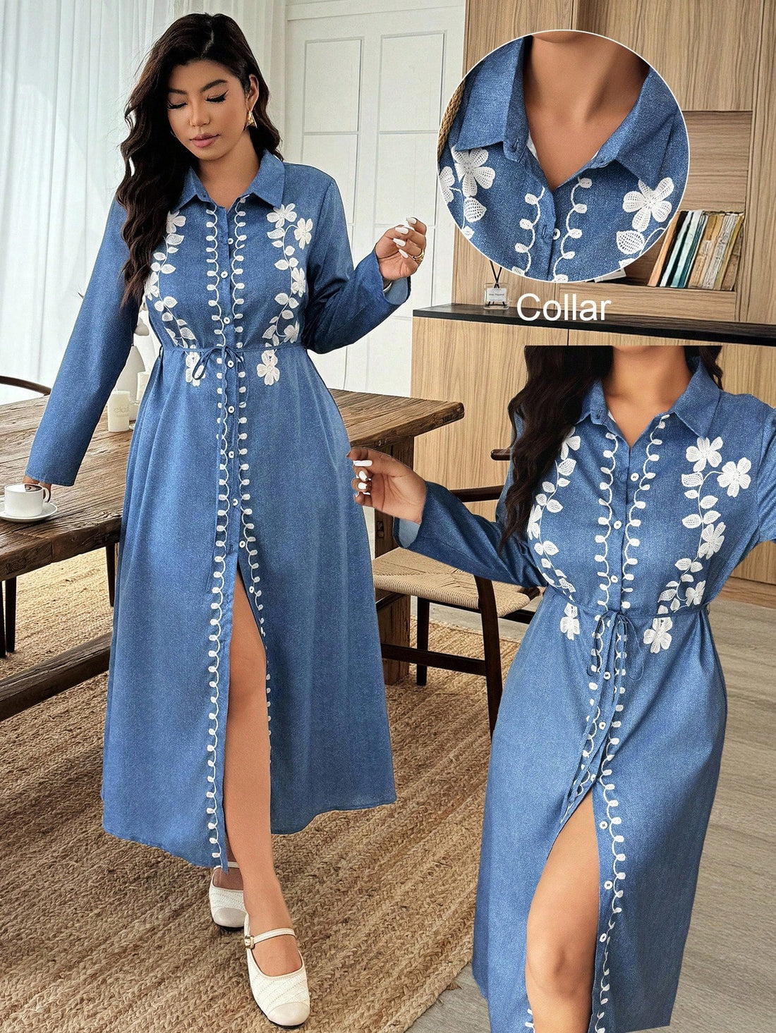 Step into fall with flair in this Elegant Plus Size Floral Print Long Sleeve Shirt Dress. Designed to flatter your curves, it features a charming floral pattern and comfy long sleeves perfect for crisp autumn days. Whether you're brunching with friends or strolling through colorful leaves, this dress blends cozy warmth with chic style for effortless elegance.