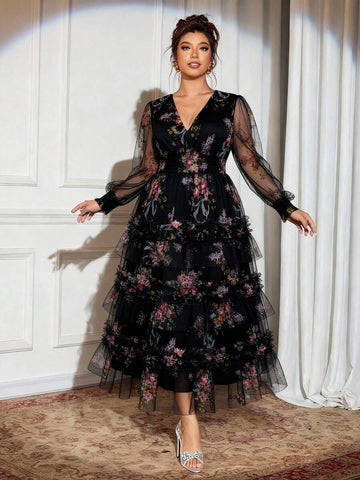 Make a statement at your next celebration in this stunning plus-size floral mesh dress! Delicate blooms dance across sheer mesh fabric, creating an enchanting look that's equal parts romantic and show-stopping. The flattering silhouette celebrates your curves while the intricate floral print adds personality and flair. Perfect for weddings, parties, and those special moments when you want to feel absolutely fabulous. Slip it on and let the compliments roll in!