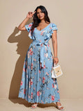 Step into sunshine with this Elegant Plus Size Floral V-Neck Ruffled A-Line Dress! Its playful ruffles and flattering A-line cut bring breezy comfort and style to your summer vacation wardrobe. The vibrant floral pattern and feminine V-neck add a touch of charm, making it perfect for sunny strolls or beachside dinners. Embrace effortless elegance and feel fabulous wherever your adventures take you!