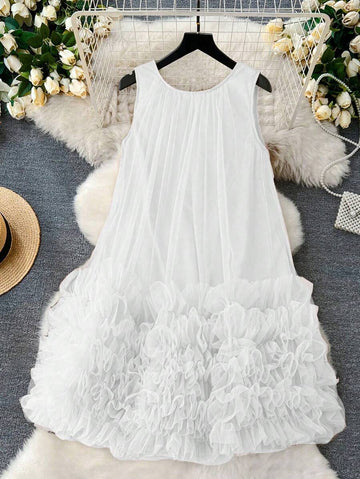 Step into sunshine and smiles with this Elegant Plus Size Flowy Sleeveless Ruffle Dress! Designed to move with you, its light fabric and playful ruffles bring effortless charm to your spring beach days or casual outings. Embrace comfort and style in every breeze while feeling fabulous and free. Perfect for twirling through warm afternoons with a splash of fun!