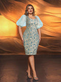 Step into the spotlight with this Elegant Plus Size Gray Blue Satin Weave Jacquard Puff Sleeve Party Dress. Its luxurious jacquard fabric shimmers in gray and blue hues, while playful puff sleeves add a flirty flair. Perfect for weddings and cocktail events, this dress combines comfort with style to make sure you dance the night away feeling fabulous. Embrace elegance with a twist of fun!