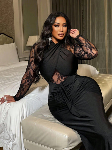 Turn heads effortlessly in this Elegant Plus Size Halter Neck Lace Dress! The delicate lace and flirty ruffle fishtail hem add a touch of whimsy, while the halter neck highlights your shoulders beautifully. Designed for special occasions, this dress combines comfort and style so you can dance the night away with confidence and flair. Celebrate your curves with a playful twist on classic elegance!