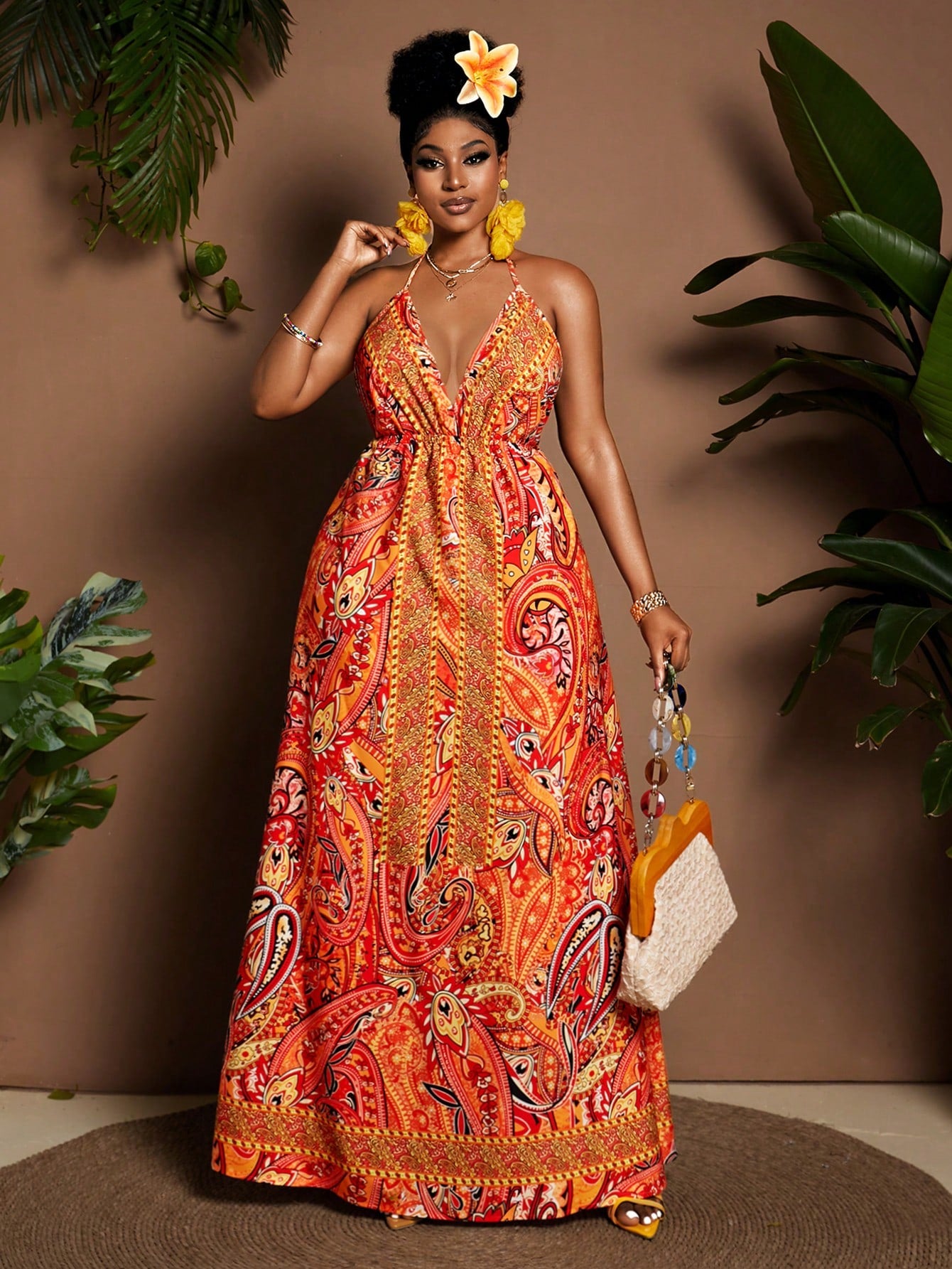 Flaunt your curves with confidence in this head-turning halter dress! The playful tie-up V-neck and flirty backless design will have you vacation-ready in seconds. Perfect for beach strolls, sunset dinners, or dancing the night away, this plus-size stunner combines comfort with show-stopping style. Pack this versatile piece and prepare for compliments wherever your getaway takes you!