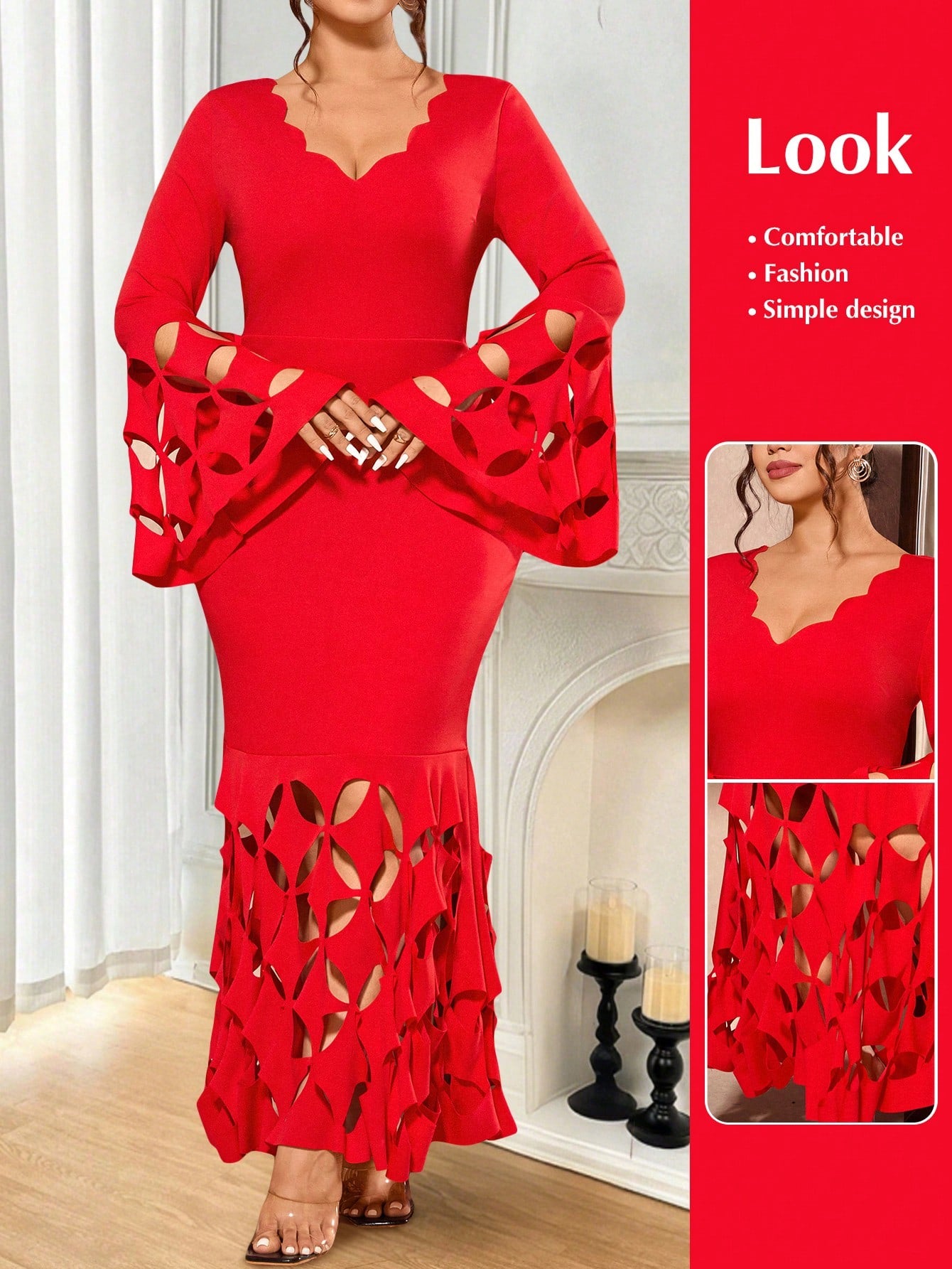 Step out in style with this Elegant Plus Size Jacquard Dress, designed to flatter every curve! Featuring a chic V-neck and playful bell sleeves, its flared silhouette adds a fun, twirling vibe. The textured jacquard fabric brings a luxurious touch, making it perfect for turning heads at every occasion. Embrace your confidence and let this dress be your go-to for effortless fashion flair!