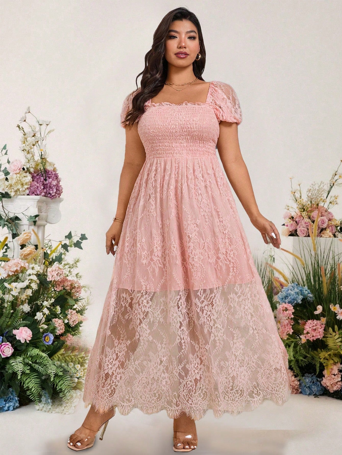 Step out in style with this Elegant Plus Size Lace Long Dress, featuring charming puff sleeves that add a flirty touch to your look. Perfectly designed for both formal galas and casual brunches, this dress combines comfort with a splash of sophistication. Celebrate your curves with lace that hugs in all the right places, making every occasion feel extra special and effortlessly chic.