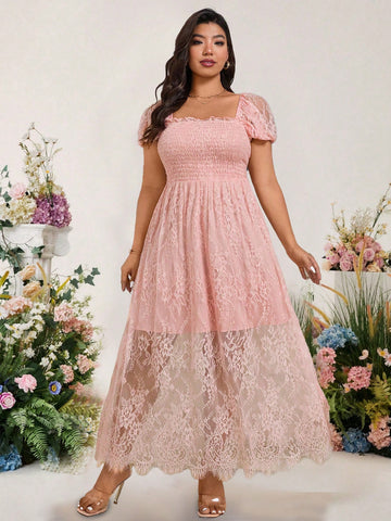 Step out in style with this Elegant Plus Size Lace Long Dress, featuring charming puff sleeves that add a flirty touch to your look. Perfectly designed for both formal galas and casual brunches, this dress combines comfort with a splash of sophistication. Celebrate your curves with lace that hugs in all the right places, making every occasion feel extra special and effortlessly chic.
