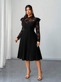 Elevate your wardrobe with this stunning plus-size dress that effortlessly transitions from brunch to evening soirées. Featuring delicate lace patchwork details that add texture and visual interest, this versatile piece flatters curves while maintaining an air of sophistication. Perfect for spring and autumn seasons, the thoughtful design combines comfort with elegance, making it your go-to choice for any occasion. Whether you're dressing up for a special event or keeping it casual for everyday wear, this d
