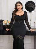 Slip into sophistication with this stunning plus-size dress that's equal parts glamorous and fun! The delicate lace patchwork creates an eye-catching visual that flatters your curves, while the dramatic fishtail hem adds a playful twist to timeless elegance. Long sleeves provide coverage and warmth without sacrificing style, making this the perfect choice for special occasions, date nights, or whenever you want to feel absolutely fabulous. Designed to celebrate your figure with confidence and flair!
