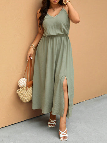 Slip into effortless charm with this Elegant Plus Size Lace Patchwork V-Neck Slip Dress. Perfect for everything from sunny vacations to stylish business outings, its delicate lace patchwork adds a touch of whimsy while the flattering V-neck frames your silhouette beautifully. Lightweight and comfy, this dress is your go-to for mixing casual ease with a splash of sophistication wherever you roam.