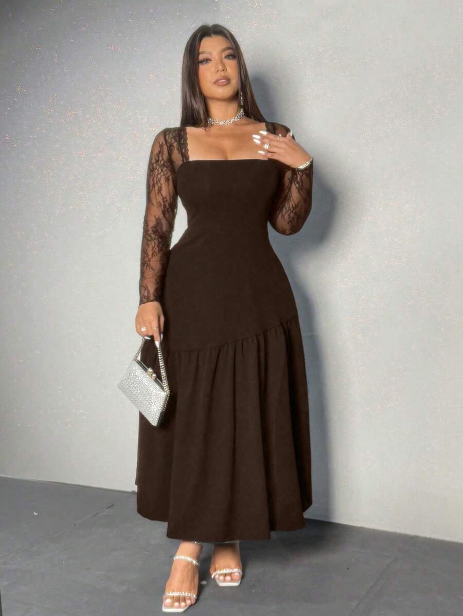 Step out in style with this Elegant Plus Size Lace Sleeve A-Line Jumpsuit Dress. Featuring delicate lace sleeves and a flattering A-line silhouette, it combines minimalist charm with a sexy edge. Perfect for making a confident statement at any event while staying comfortable and chic.