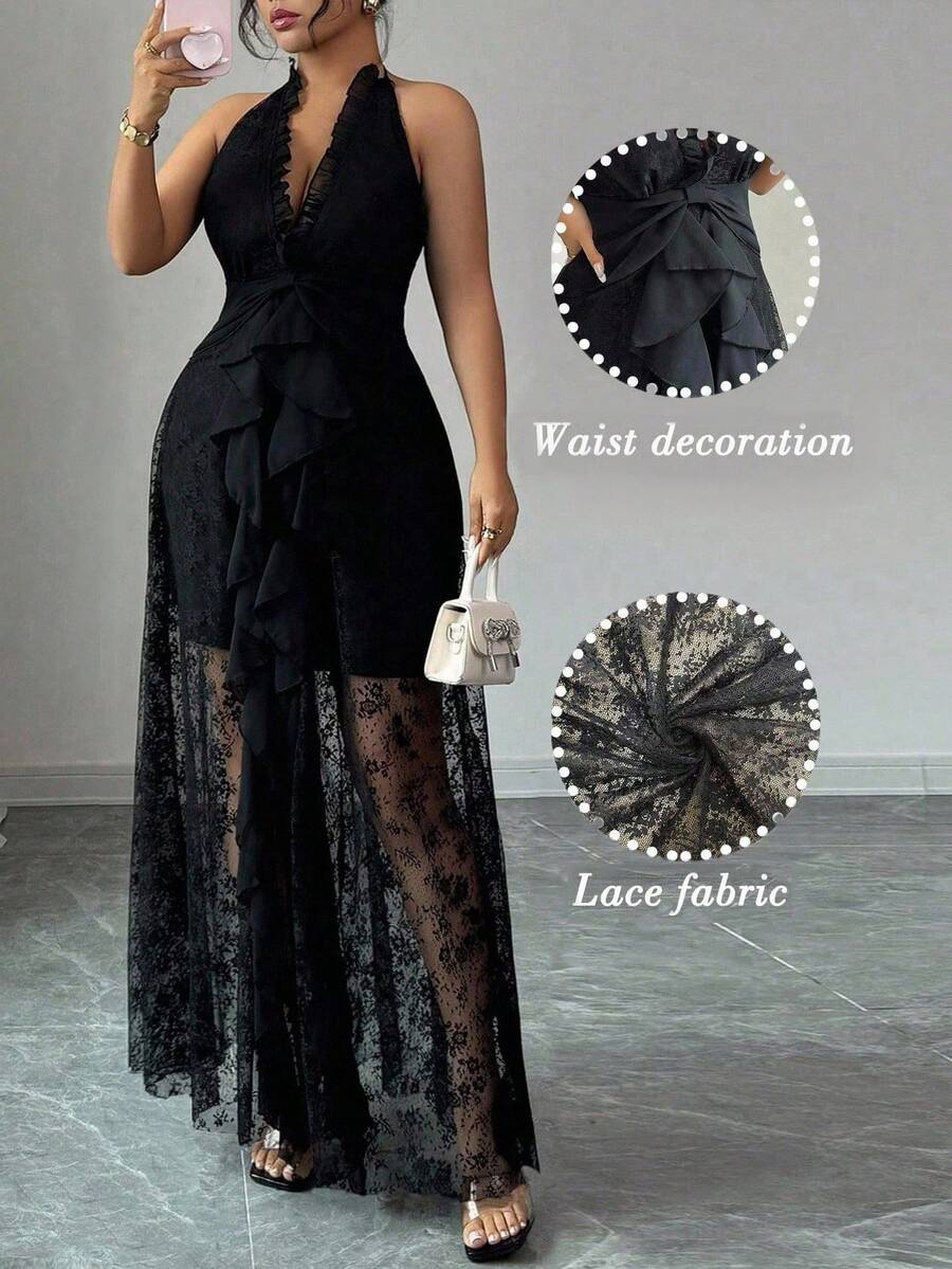 Slip into timeless elegance with this stunning plus-size lace V-neck long dress—your new go-to for romantic evenings and special celebrations. The delicate lace detailing and flattering V-neckline create an effortlessly sophisticated silhouette, while the flowing length adds graceful movement to every step. Whether you're attending a spring garden party, summer wedding, autumn gala, or winter formal, this versatile piece transitions beautifully through every season. Designed to celebrate your curves with co