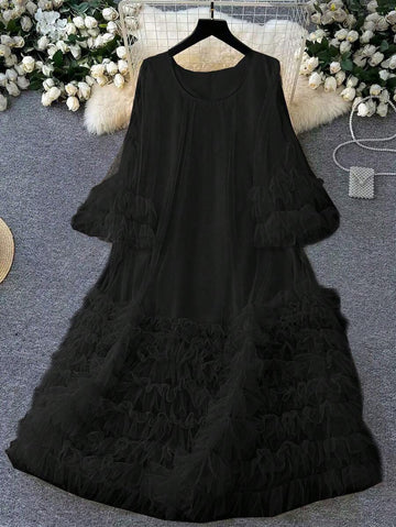 Step into sunshine-ready style with this Elegant Plus Size Layered Mesh Cake Dress. Its playful layers and breathable mesh fabric make it a breezy choice for spring vacations and beach days. Flattering and fun, this dress promises comfort without sacrificing flair—perfect for twirling along sandy shores or strolling seaside cafes in effortless charm.