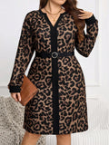 Step into bold style with this Elegant Plus Size Leopard Print Color Block Dress, perfect for cozy autumn and winter days. The playful mix of leopard spots with chic color blocks adds a fun twist to your casual wardrobe, while the flattering cut embraces your curves comfortably. Dress it up or down for effortless looks that turn heads wherever you go.