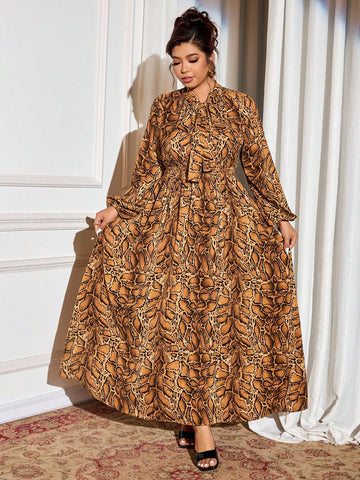 Step into fall with confidence and flair in this Elegant Plus Size Leopard Print Tie-Up Long Sleeve Dress. Featuring a playful tie-up detail and chic leopard spots, it flatters your curves while keeping you cozy in cooler weather. Perfect for brunches, parties, or a stylish day out, this dress adds a wild touch to your seasonal wardrobe. Embrace your bold side with comfort and style all season long!