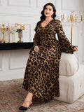 Turn heads with this Elegant Plus Size Leopard Print Maxi Dress, designed to celebrate curves with confidence. Its flirty V-neck and dramatic flare sleeves add playful charm, while the flowing maxi length ensures you feel graceful all day or night. Perfect for standing out at any occasion, this dress blends bold style with comfortable elegance tailored just for you.