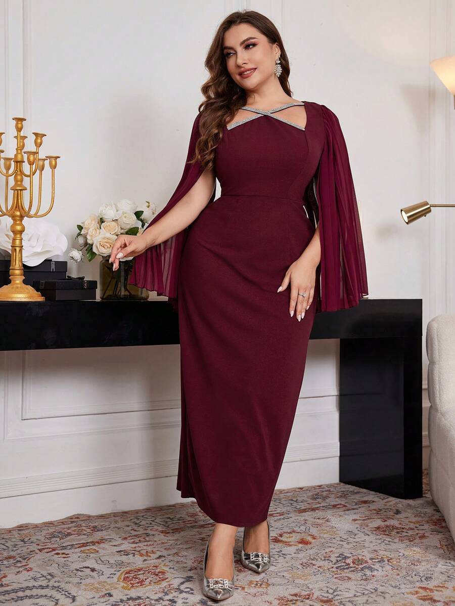 plus size ruched a line dress Elegant Long Sleeve A-Line with Cross V-Neck for Special Occasions Don the chic Halo