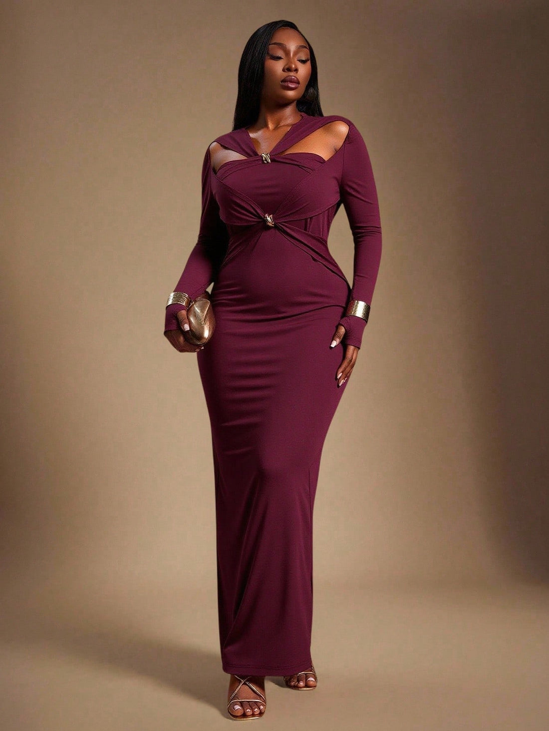 Step into the spotlight with this Elegant Plus Size Wine Dress, designed to hug your waist and celebrate your curves. Its long sleeves add a touch of mystery, while the rich wine color makes every party feel like a special occasion. Perfect for turning heads and making memories, this dress combines comfort and style effortlessly—because feeling fabulous should never be complicated.