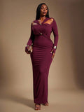Step into the spotlight with this Elegant Plus Size Wine Dress, designed to hug your waist and celebrate your curves. Its long sleeves add a touch of mystery, while the rich wine color makes every party feel like a special occasion. Perfect for turning heads and making memories, this dress combines comfort and style effortlessly—because feeling fabulous should never be complicated.