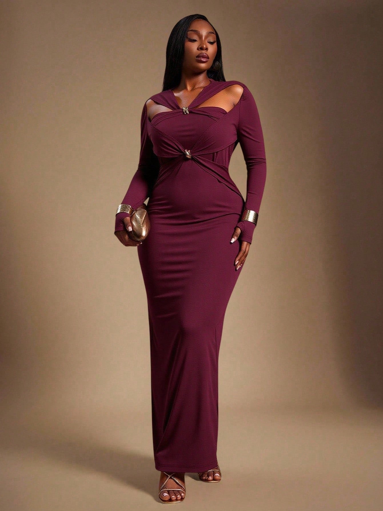 Step into the spotlight with this Elegant Plus Size Wine Dress, designed to hug your waist and celebrate your curves. Its long sleeves add a touch of mystery, while the rich wine color makes every party feel like a special occasion. Perfect for turning heads and making memories, this dress combines comfort and style effortlessly—because feeling fabulous should never be complicated.