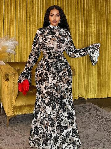 Step into the spotlight with this Elegant Plus Size Maxi Dress, designed to captivate at every party. Featuring a dreamy 3D floral mesh overlay and flattering ruching, it gracefully hugs your curves while the long sleeves add a touch of mystery. This dress blends comfort and style effortlessly—perfect for twirling the night away or making a grand entrance that everyone will remember. Celebrate your beauty with a playful twist of elegance!