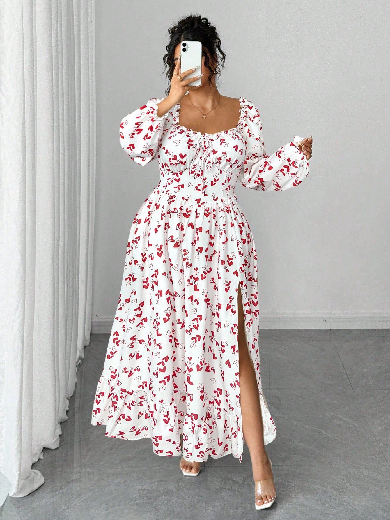 Celebrate yourself in this charming plus-size maxi dress that effortlessly transitions from casual coffee dates to evening celebrations. The delicate heart print adds a touch of whimsy and romance to your wardrobe, while the flowing silhouette flatters every curve with grace and comfort. Perfect for those moments when you want to feel fabulous without sacrificing ease, this versatile piece becomes an instant favorite for any occasion that calls for a little extra confidence and style.