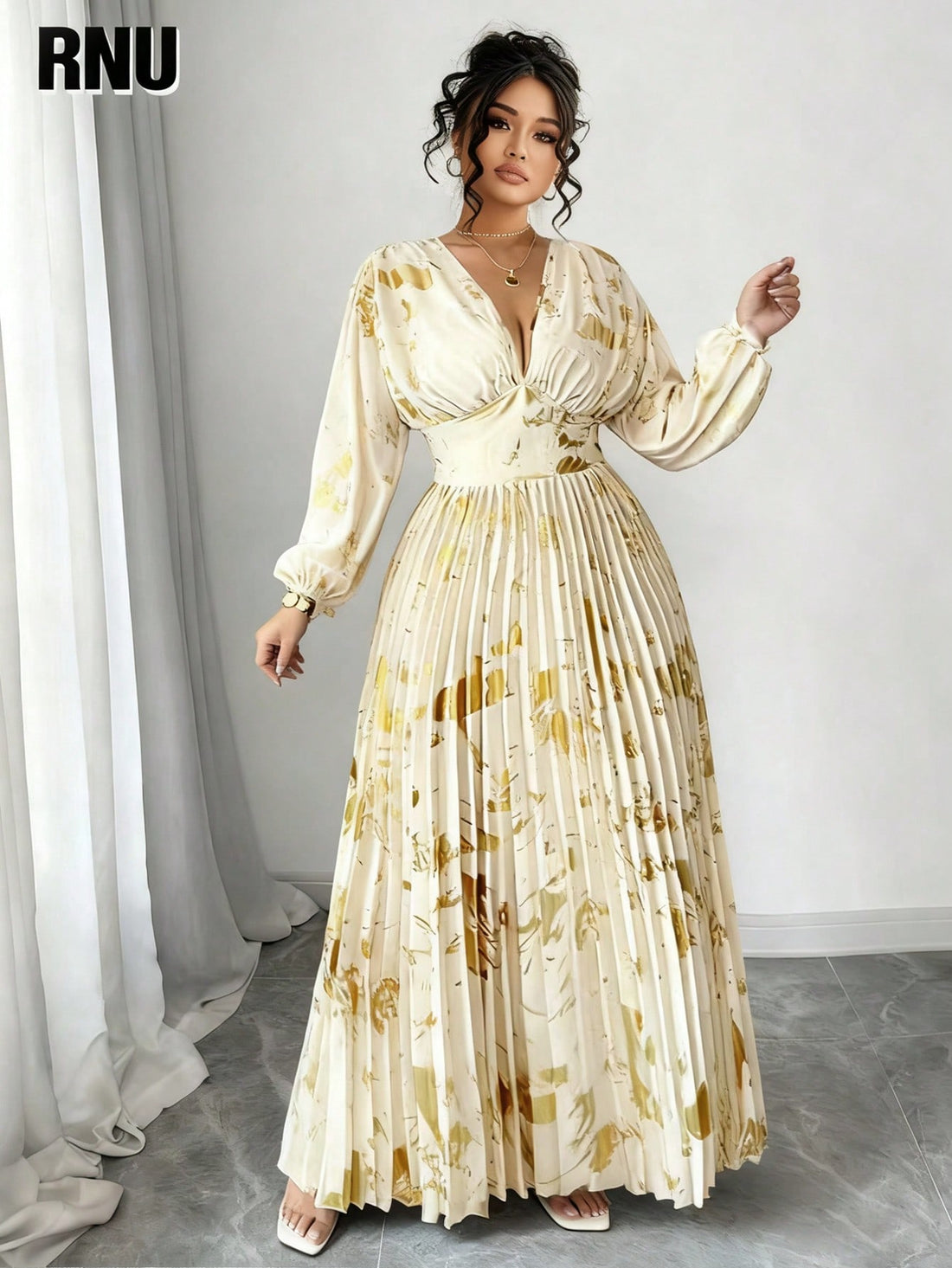 Shine bright like a diamond at your next celebration in this stunning plus-size maxi dress! Crafted from luxurious shiny foil fabric that catches the light with every move, this showstopper features romantic puff sleeves that add a touch of whimsy and elegance. The flowing maxi silhouette flatters your curves while the eye-catching shimmer ensures you'll be the star of any holiday gathering. Perfect for parties, galas, or any occasion where you want to feel absolutely fabulous and unforgettable. Dress up, s