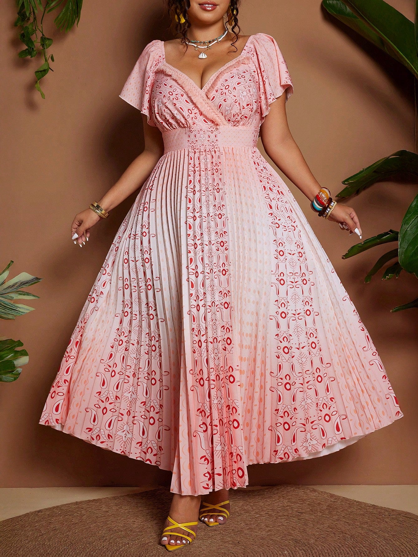 Elegant Plus Size Maxi Dress with Square Neck, Ruffle Sleeves, and Tas –  Canary Houze