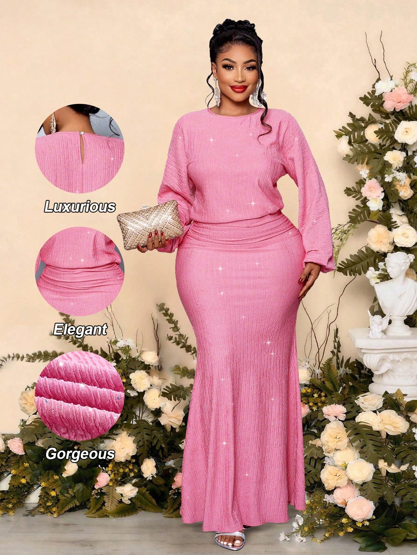 Make a statement at your next big event in this stunning mermaid hem dress designed for curves and confidence. The dramatic lantern sleeves add a touch of whimsy and romance, while the flowing silhouette flatters your figure from bust to knee before gracefully hugging your hips. Perfect for weddings, graduations, or any occasion calling for elegance with personality. This plus-size beauty combines timeless sophistication with playful flair—because looking fabulous should be fun!