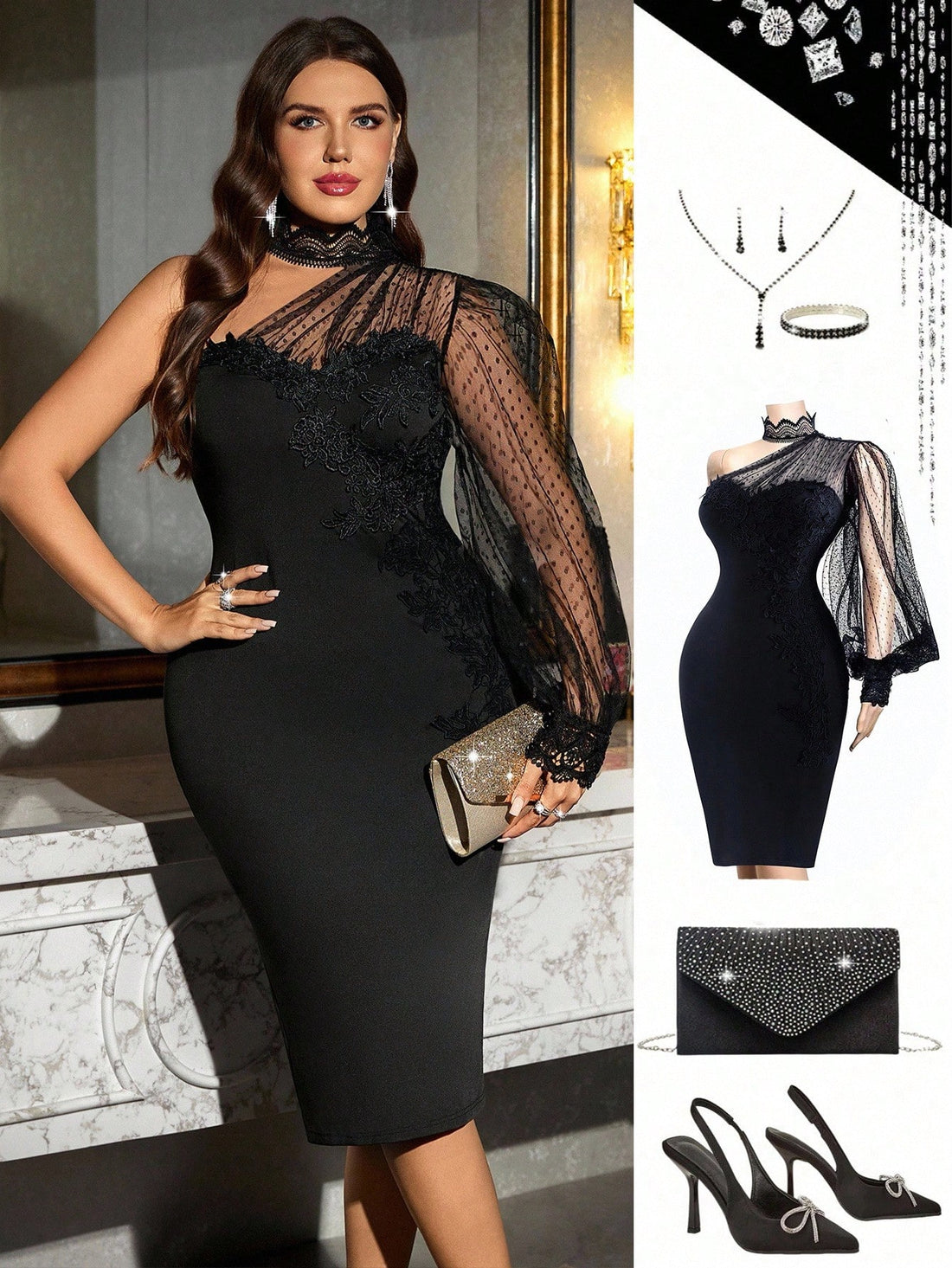 Elevate your celebration style with this stunning plus-size mesh dress that's equal parts sophisticated and fun! The asymmetric shoulder design adds a modern twist, while the flowing silhouette flatters beautifully. Perfect for autumn galas, winter parties, or any special occasion where you want to feel absolutely fabulous. The delicate mesh detailing brings an air of elegance without taking itself too seriously—because looking gorgeous should always be enjoyable. Slip into confidence and let your personali