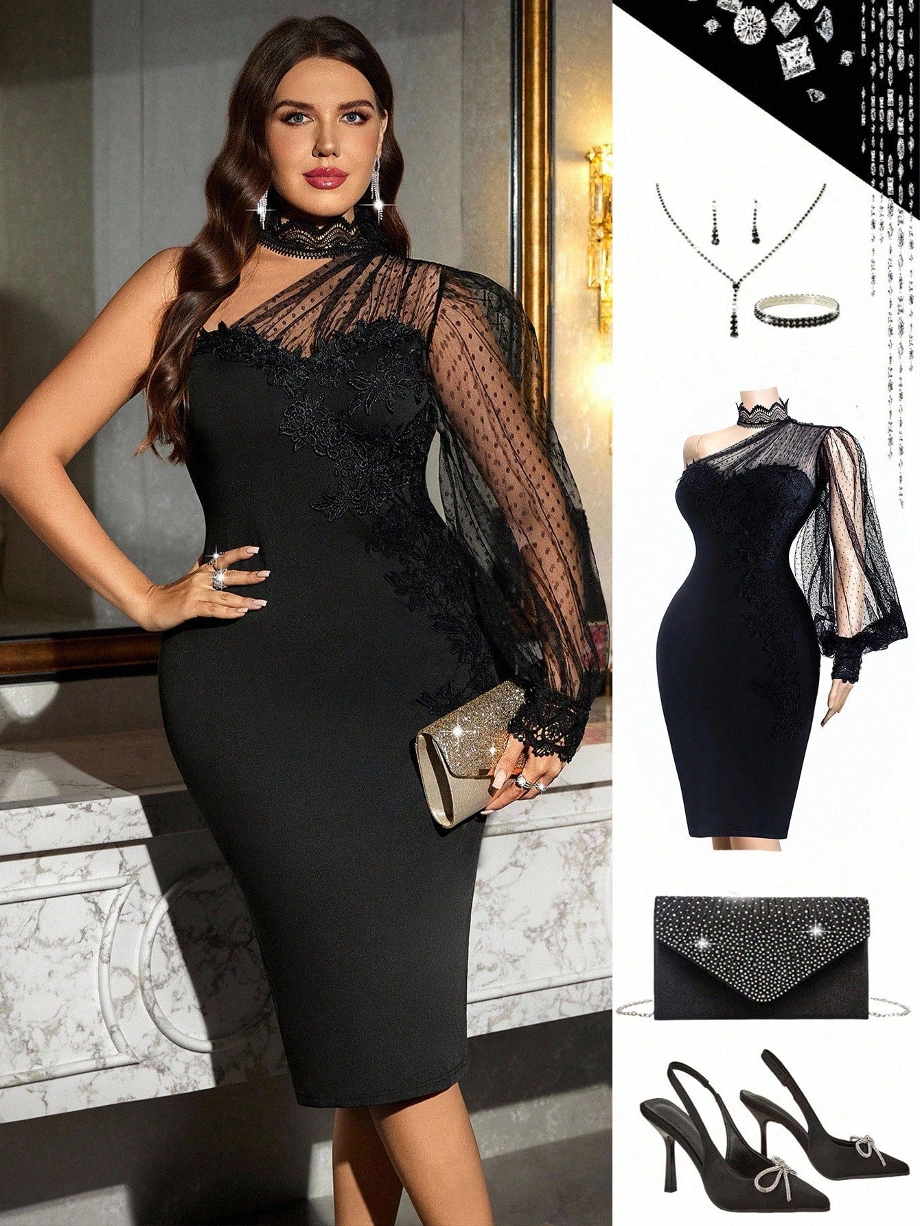 Elevate your celebration style with this stunning plus-size mesh dress that's equal parts sophisticated and fun! The asymmetric shoulder design adds a modern twist, while the flowing silhouette flatters beautifully. Perfect for autumn galas, winter parties, or any special occasion where you want to feel absolutely fabulous. The delicate mesh detailing brings an air of elegance without taking itself too seriously—because looking gorgeous should always be enjoyable. Slip into confidence and let your personali