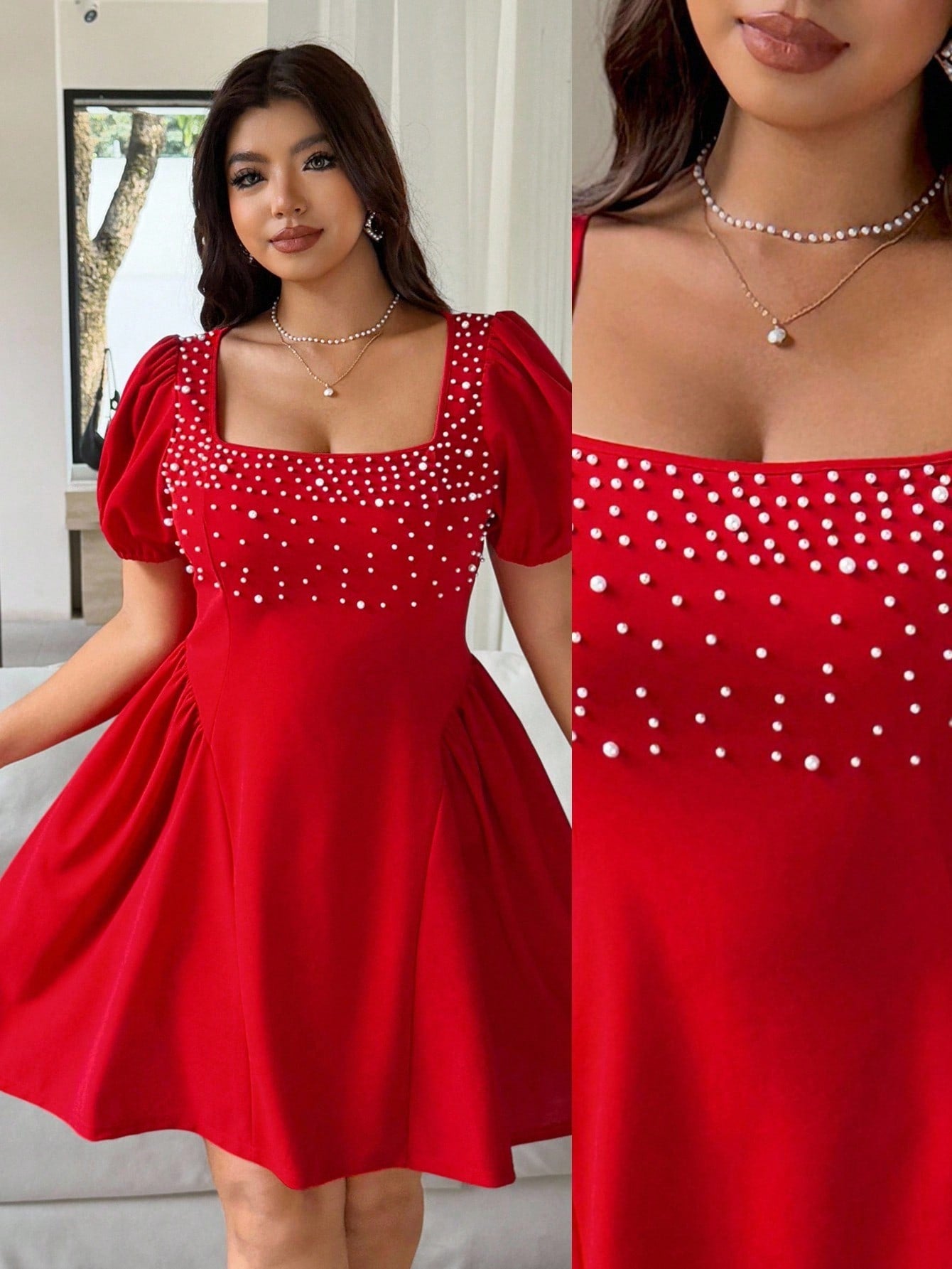 Turn heads with this Elegant Plus Size Midi Dress featuring charming faux pearl puff sleeves. Designed to celebrate curves, its flattering midi length and playful sleeve details create a graceful silhouette perfect for any occasion. Embrace elegance with a fun twist that makes you feel confident and radiant all day or night.