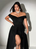 Step into romance with this Elegant Plus Size Off-Shoulder Chiffon Maxi Dress. Its flowing chiffon fabric and playful asymmetrical hem create a dreamy silhouette perfect for holiday escapes. The off-shoulder design adds a flirty touch, making every moment feel like a celebration. Embrace comfort and style effortlessly on your next romantic getaway.