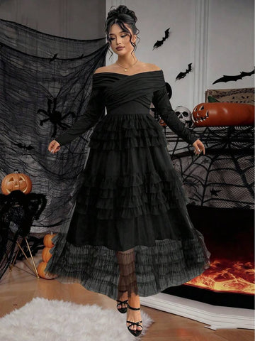 Make a statement in this stunning plus-size off-shoulder evening dress that's ready for your big moment! Featuring delicate cake net mesh detailing, this elegant gown combines sophistication with a touch of whimsy—perfect whether you're celebrating a birthday, walking down the aisle, or crossing the graduation stage. The off-shoulder neckline flatters beautifully while the flowing silhouette ensures you feel confident and fabulous. Dress up, stand out, and own every occasion with grace and style!