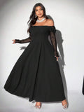 Turn heads with this Elegant Plus Size Off-Shoulder Lace Dress, designed to celebrate your curves with a playful twist. Featuring long sleeves and a charming contrast design, it blends sophistication with a flirty edge. Perfect for any occasion where you want to feel confident and effortlessly stylish.