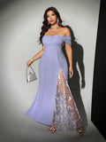Turn heads at your next romantic party with this Elegant Plus Size Off-Shoulder Mermaid Maxi Dress. Featuring delicate embroidery and a flattering mermaid silhouette, it effortlessly combines charm and confidence. The off-shoulder design adds a flirty touch, making it perfect for dancing the night away in style.