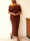 Turn heads with this Elegant Plus Size Off-Shoulder Ribbed Bodycon Maxi Dress in a rich coffee brown. Designed to hug your curves perfectly, its ribbed texture adds subtle flair while the off-shoulder style brings playful sophistication. Whether you’re headed to a party or a ceremony, this maxi dress keeps you comfortable and confident all night long. Embrace your elegance and let your style shine!