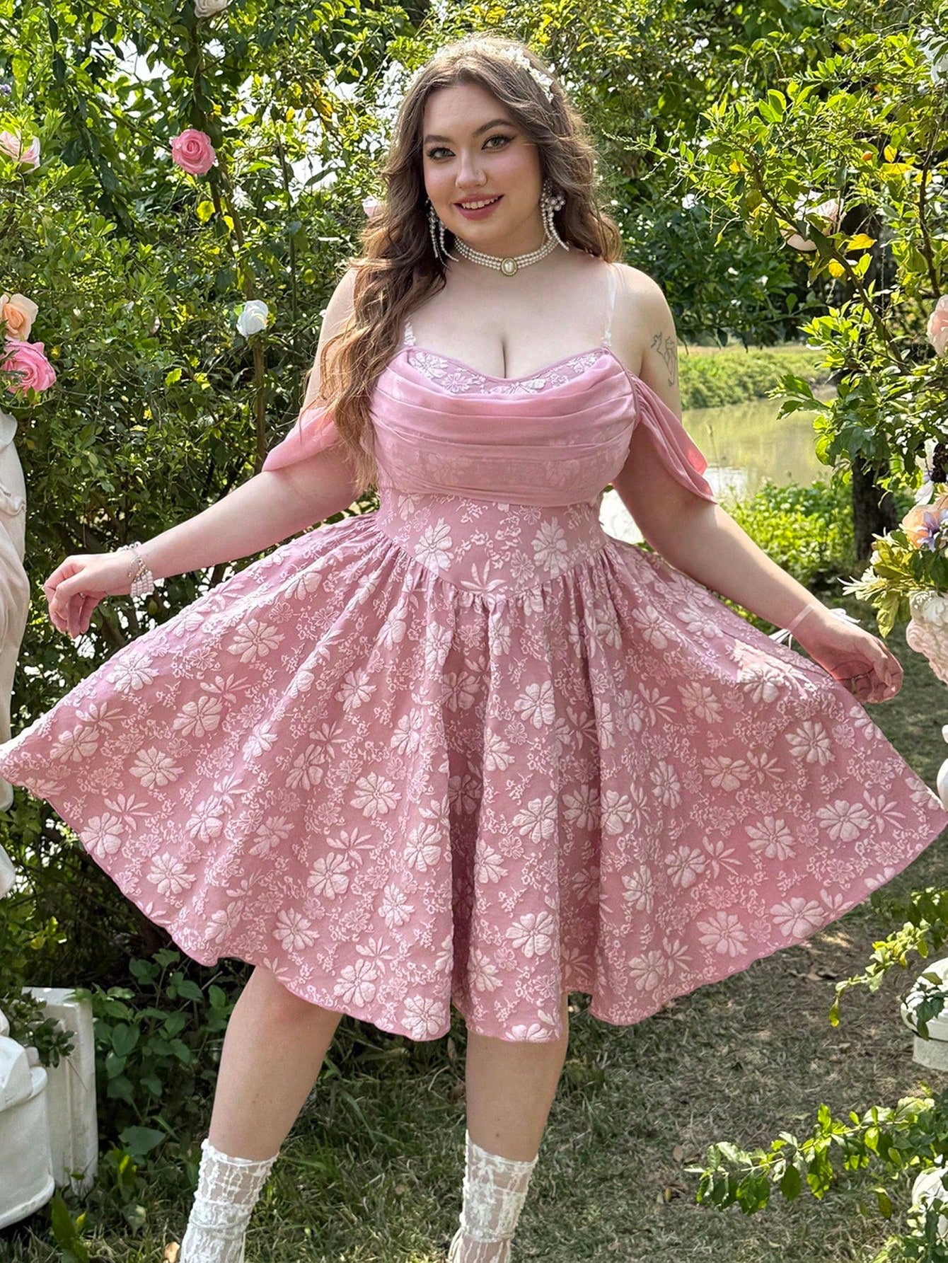 Take your style to the next level with our Elegant Plus Size Off-Shoulder Ruffled Chiffon Mini Dress! Perfect for summer vacations, this dress features a flattering off-shoulder design and playful ruffled details. Made with lightweight chiffon, it will keep you looking chic and feeling comfortable all season long.