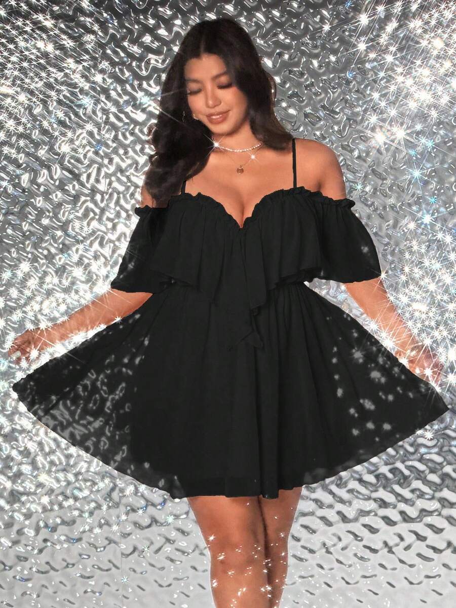 Turn heads effortlessly in this Elegant Plus Size Off-Shoulder Dress, designed for women who love to mix comfort with flair. Its playful ruffled hem adds a twirl-worthy touch to the classic solid colors, making it perfect for any occasion. Feel confident and stylish while showing off your shoulders with this flattering, easy-to-wear dress that celebrates your curves in all the right places.