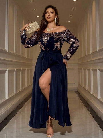 Slip into pure glamour with this stunning off-the-shoulder sequined dress that's ready to steal the spotlight! Designed for curves and confidence, this shimmering beauty features eye-catching sequins that catch the light with every move. The elegant off-shoulder neckline adds a touch of sophistication while keeping things fun and flirty. Whether you're walking down the aisle at a fall wedding, enjoying a romantic date night, or celebrating life's special moments, this dress delivers show-stopping style. The