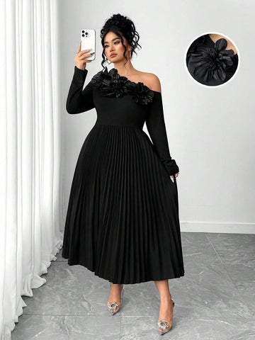 Slip into sophistication with this stunning off-the-shoulder dress designed to celebrate your curves! The delicate 3D floral embellishments add dimension and visual interest, creating an eye-catching statement piece perfect for special occasions or nights out. The elegant silhouette flatters your figure while the playful details keep things fun and fabulous. Whether you're heading to a party, date night, or any event where you want to turn heads, this plus-size beauty delivers confidence and style in one go