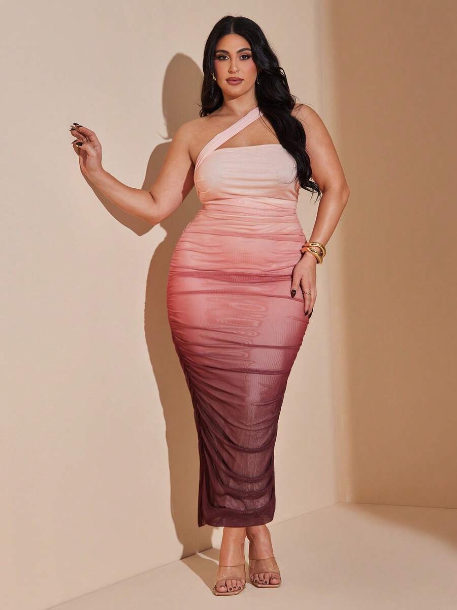 Experience the breathtaking fusion of artisanal color-gradient heritage and sharp, modern architectural tailoring. This stunning asymmetric ruched ensemble is meticulously designed for the woman who values a high-fashion, "quiet luxury" approach to inclusive dressing—the ultimate centerpiece for prestigious Valentine's Day celebrations, exclusive evening parties, and high-authority social soirées.