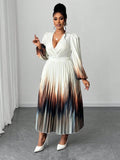 Turn heads effortlessly in this Elegant Plus Size Ombre Bodycon Midi Dress. Featuring a flattering V-neck, long sleeves, and a chic pleated design, it blends comfort with style perfectly. The ombre gradient adds a fun twist, making it an ideal choice for casual parties where you want to shine without overdoing it. Slip into this dress and let your confidence do the talking!