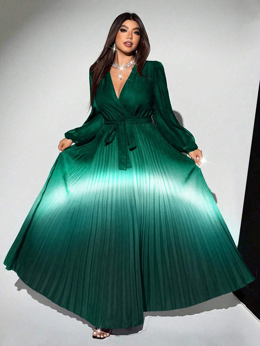 Elevate your fall wardrobe with this stunning ombre chiffon dress that celebrates curves with effortless grace. The crossover neckline creates a flattering silhouette while sheer sleeves add a touch of romantic flair. Flowing chiffon fabric drapes beautifully, offering comfort and movement for any occasion. Perfect for transitioning from day to evening, this plus-size piece combines sophistication with playful elegance. Embrace your style and turn heads in a dress designed to make you feel absolutely fabulo