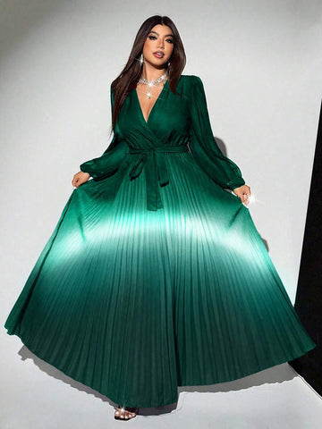 Elevate your fall wardrobe with this stunning ombre chiffon dress that celebrates curves with effortless grace. The crossover neckline creates a flattering silhouette while sheer sleeves add a touch of romantic flair. Flowing chiffon fabric drapes beautifully, offering comfort and movement for any occasion. Perfect for transitioning from day to evening, this plus-size piece combines sophistication with playful elegance. Embrace your style and turn heads in a dress designed to make you feel absolutely fabulo