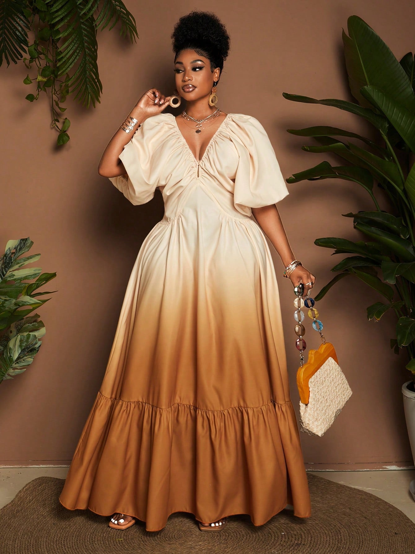 Flaunt your curves in this head-turning ombre dress! The deep V-neck adds a flirty touch while the short sleeves provide just-right coverage. This plus-size stunner transitions effortlessly from office to cocktails with a simple swap of accessories. Who said looking fabulous had to be complicated?