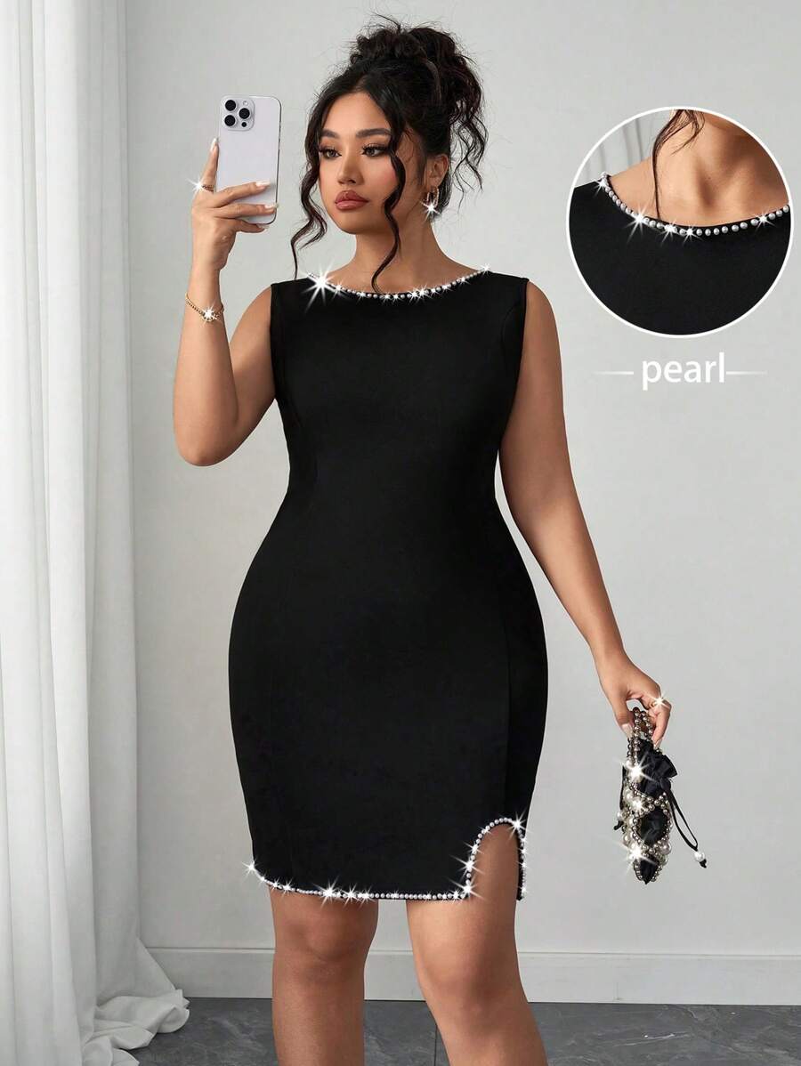 Elevate your everyday style with this stunning plus-size fitted dress, where timeless elegance meets modern comfort. Delicate pearl embellishments add a touch of sophistication to the flattering silhouette, making it your go-to choice for office days, casual outings, or weekend adventures. The versatile design transitions seamlessly from morning commute to evening plans, while the quality construction ensures you'll feel confident and polished no matter where the day takes you. Dress up with heels or keep i