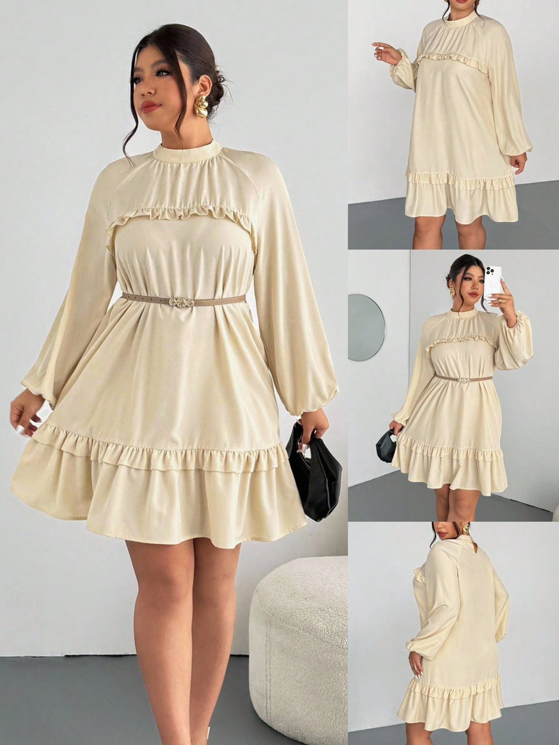 Step into charm with this Elegant Plus Size Pleated Collar Long Sleeve Dress in Cream. Its delicate pleated collar and flowing long sleeves create a graceful silhouette that’s as comfortable as it is stunning. Perfect for brunch, a night out, or a special event, this dress celebrates curves with confidence and playful elegance. Dress up or down and let your style shine effortlessly!