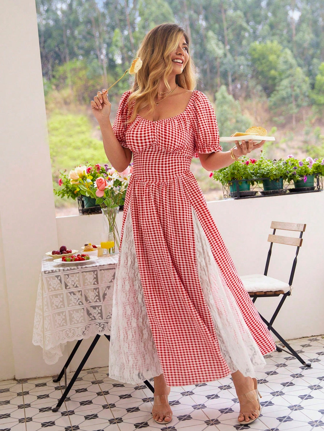 Step into summer with flair in this Elegant Plus Size Puff Sleeve Plaid Lace Mesh Dress. Featuring playful puff sleeves and a vintage floral plaid design, this dress combines classic charm with modern comfort. The delicate lace mesh adds a touch of whimsy, making it perfect for sunny days and garden parties. Embrace your style with a dress that celebrates curves and radiates joyful elegance wherever you go.